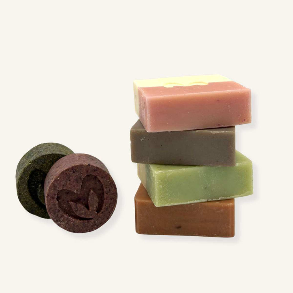 Variedad de champús sólidos y jabones artesanos de Misey para personalizar tu Pack Ducha Natural.